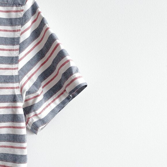 Quiksilver Mens Modern Striped Short Sleeve Button-Up Shirt Blue Red Size Large - Picture 3 of 7